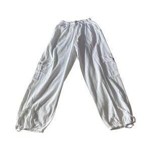 Blanco Cotone White Cotton Cargo Pants Womens XXL Drawstring Elastic‎ Waist